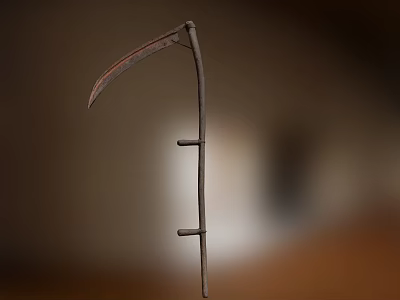 Traditional Iron Scythe Weapon With Curved Blade And Long Handle Structure 3d model