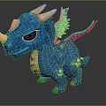 Blue Baby Dragon With White Horns Purple Wings And Green Eyes