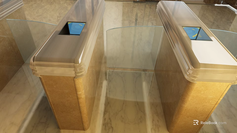 Public Facility Turnstile With Marble Base Glass Barrier And Metal Frame 3d model 
