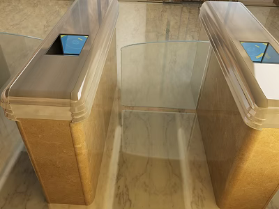 Public Facility Turnstile With Marble Base Glass Barrier And Metal Frame 3d model