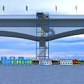 Road Infrastructure Bridge Under Construction With Construction Area Green Grass Blue Sky and Colorful Flags