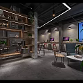 Hotel Lobby Interior With Industrial Style Natural Green Elements Chalkboard Wall And Red Stools