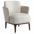 Modern Beige Linen Armchair With Curved Armrests Comfortable Seating And Sturdy Wooden Legs
