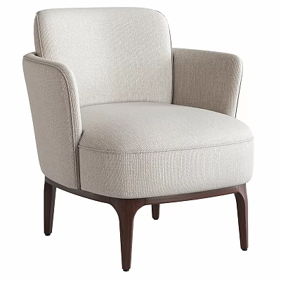 Modern Beige Linen Armchair With Curved Armrests Comfortable Seating And Sturdy Wooden Legs 3d model