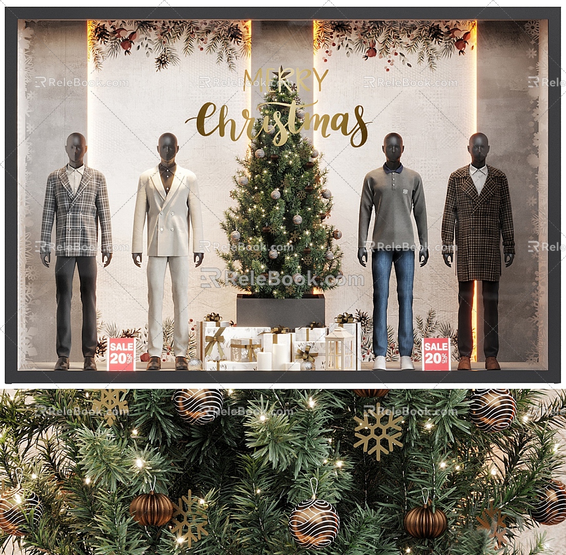 Shop Window Clothing Store Window Combination Clothing Store Christmas Tree 3d model