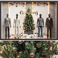 Christmas Window Display With Mannequins In Stylish Outfits Christmas Tree Gift Boxes And 20 Percent Off