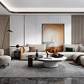 Elegant Modern Living and Dining Room Interior With Sofa Coffee Table Rug and Decorative Art