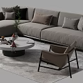 Light Gray L shaped Sofa Round Coffee Table Set With Decorative Pillows Accent Chair 3d model