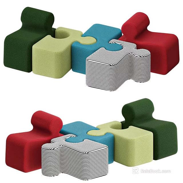 Puzzle Shaped Multicolor Sofa Stools With Interlocking Design For Living Space 3d model