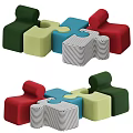 Puzzle Shaped Multicolor Sofa Stools With Interlocking Design For Living Space 3d model