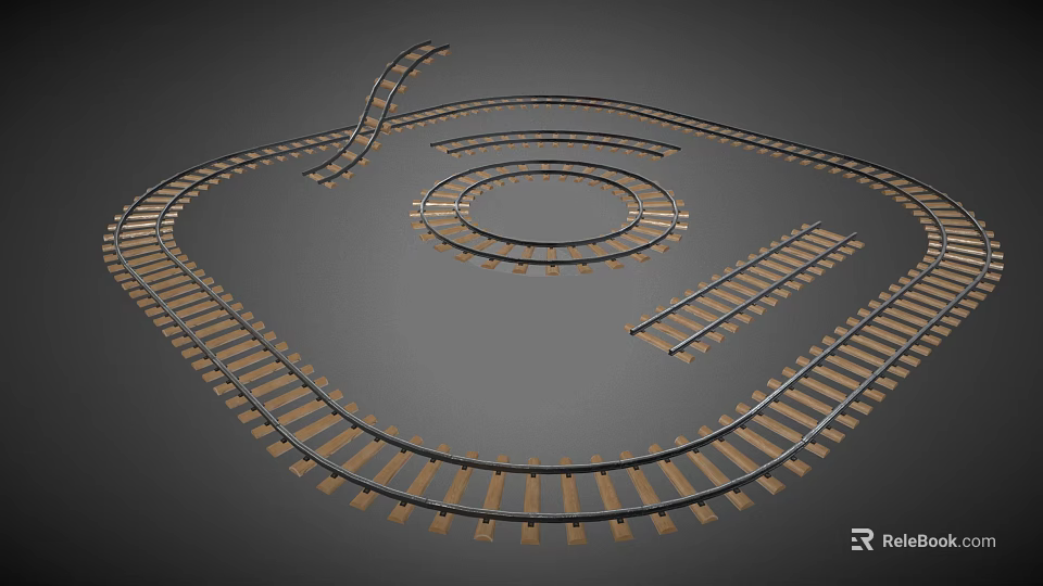Toy Train Play Set Featuring Curved Railway Tracks Circular Loop And Various Track Sections 3d model 