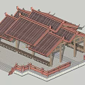 Traditional Chinese Style Landscape Pavilion With Red Tiled Roof Wooden Beams And Railings