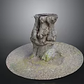 Tree Stump Decorative Base In Natural Outdoor Scene With Circular Moss Covered Surface