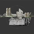 3D Model of Ancient Ruins Featuring Stone Walls Grass and Flagstone Courtyard