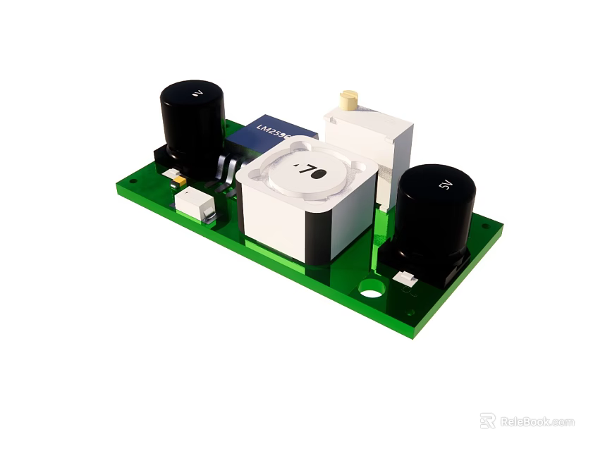 Electronic Circuit Board With Green PCB Black Capacitors And White Components 3d model 