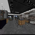 Modern Industrial Clothing Store Interior With Metal Racks Brick Walls And Wooden Counter