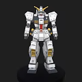 White Gundam Robot Model Figure With Yellow Red Accents Standing On Black Base