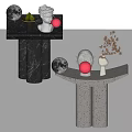 Modern Marble Side Table With Sculpture Pink Ball And Decorative Plant