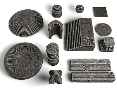 Stone Wood Crafted Decorative Building Components With Textured Patterns And Various Shapes 3d model