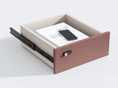 Pink Lockable Drawer With Black Slides Interior Holding Documents And Phone 3d model