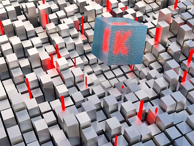 Decorative Ornament Set with Blue Cube and Red Geometric Accents 3d model