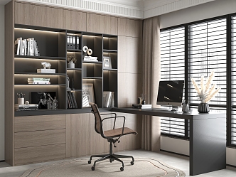 Study Desk and Chair Combination Bookcase Single Chair Computer Jewelry Ornaments 3d model