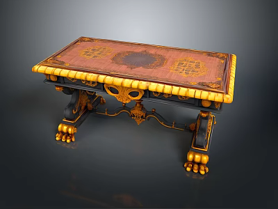 Ornate Entertainment Table With Intricate Decorative Top And Carved Golden Accent Legs 3d model