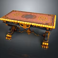 Ornate Entertainment Table With Intricate Decorative Top And Carved Golden Accent Legs