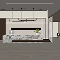 Modern Reception Area Interior Design With Marble Desk And Pendant Lighting