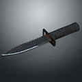 Tactical Serrated Knife with Black Textured Handle and Metal Guard for Outdoor Survival
