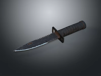 Tactical Serrated Knife with Black Textured Handle and Metal Guard for Outdoor Survival 3d model