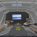 Luxurious Yacht Interior With Glass Dome Ceiling Sofas Coffee Table And Seascape TV