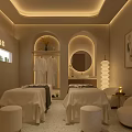 Modern SPA Sauna Room With Massage Beds Robes Plants And Cozy Atmosphere