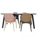 Modern Dining Table Set With Upholstered Chairs In Pink Brown Green And Black Rectangular Tabletop 3d model