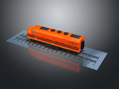 Vibrant Orange Model Train On Tracks With Black Details And Roof Vents 3d model