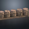Wooden Barrels On Wooden Rack For Home Storage And Decor Items