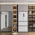 Modern Kitchen Interior With Multiple Stainless Steel Refrigerators Glass Door Cabinets And Elegant Lighting