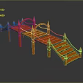 Orange Decorative Bridge Structure With Rope Railings And Pillar Design Elements 3d model