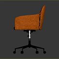 Modern Orange Fabric Swivel Chair With Armrests And Black Rolling Wheels