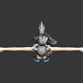 3D Cat Eared Girl Model With Arms Outstretched Black Crop Top Gray Shorts And Sneakers