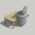Industrial Equipment With Cylindrical Tank Yellow Metal Stairs Platform Top Opening Lid And Connecting Pipe