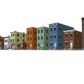 Colorful Row Houses With Various Exterior Colors In Urban Residential Area