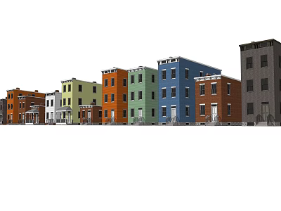 Colorful Row Houses With Various Exterior Colors In Urban Residential Area 3d model