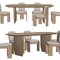 Modern Wooden Dining Table Set With Round Rectangular Tops And Upholstered Chairs 3d model