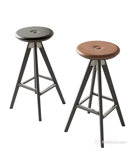 Modern Black And Brown Bar Stools Featuring Leather Seats And Metal Frames For Home Bar 3d model 