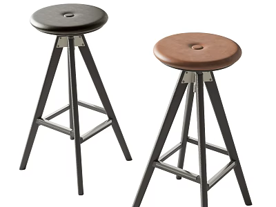Modern Black And Brown Bar Stools Featuring Leather Seats And Metal Frames For Home Bar 3d model