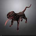 Mythical Red Monster Dog Character Featuring Fangs And Long Tongue