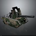 Green Camouflage Military Tank With Armored Body Large Cannon And Tracked Design
