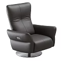 Modern Single Sofa with Leather Upholstery Reclining Footrest and Round Base