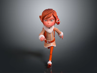 Female Elf Character With Red Hair Orange Pants And Brown Coat Running 3d model